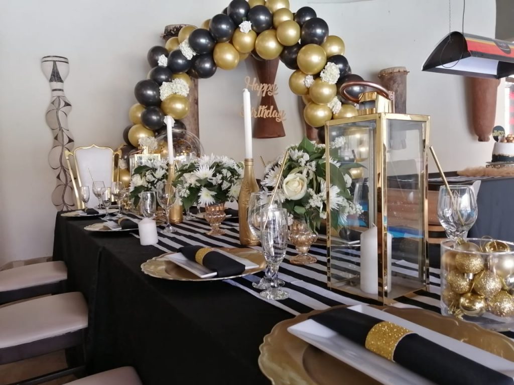 Boesies Function Venue Black and Gold decor