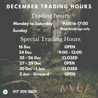 Mvua Wellness Spa December Trading hours